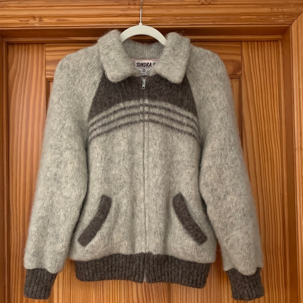 70’s Vintage, Virgin Wool Bomber Sweater Jacket, Sz L (M)